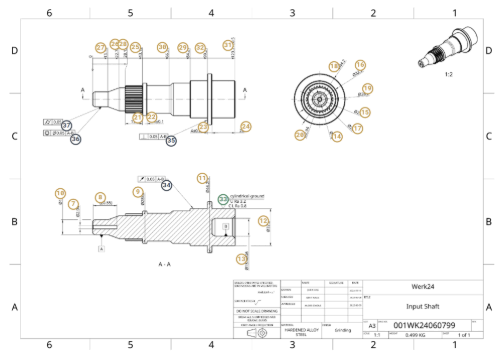 Input Shaft — auto-ballooned engineering drawing